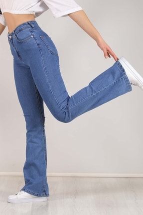 Orta Mavi İspanyol Paça Kot Pantolon Yüksek Bel Flare Jeans HRM200621YFLARE