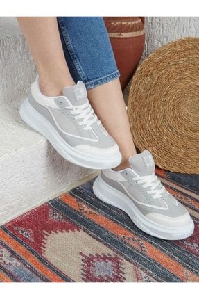 Beyaz - Kafkaslar Kalın Taban Renkli Ortopedik Sneaker Spor Ayakkabı KFKS000334