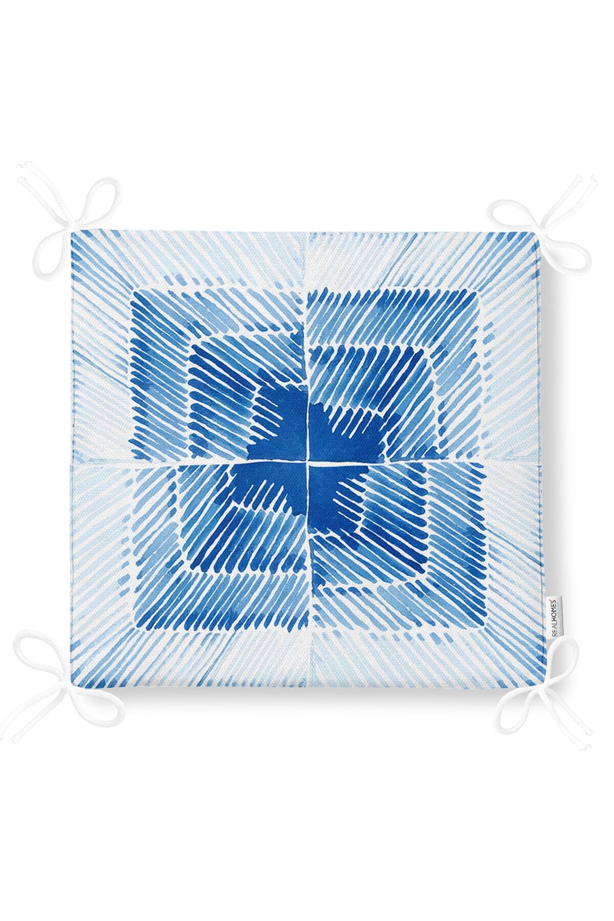 Realhomes-Blue Checkered Digital Printed Modern Zippered Chair Cushion 5