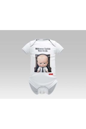 Özel Tasarım Patron Bebek Mekanın Sahibi Yeni Geldi Yazılı Bebek Body Beyaz Badi Zıbın mknınsahibi