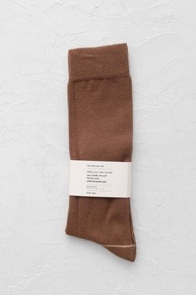 He-qa Çizgi Detaylı Diz Altı Çorap Browni T2702