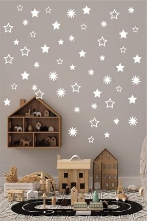 Yıldız Yağmuru Duvar Sticker, Bebek Ve Çocuk Odası Dekoratif Duvar Çıkartması, 3-4-5 Cm Beyaz DH201516