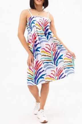 Renkli Desenli Ip Askılı Elbise ekialikons015