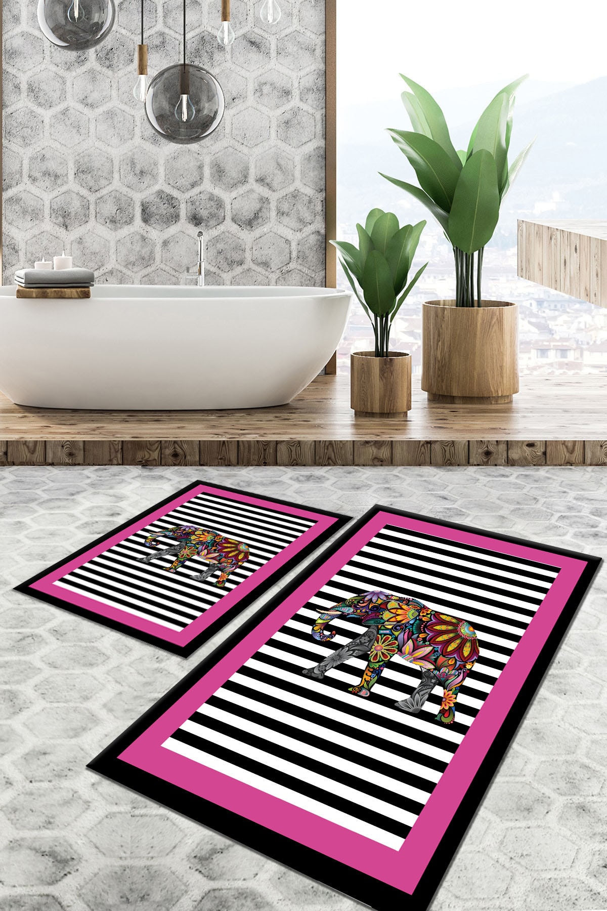 TulipDecorative Carpet Kaydırmaz Taban Yıkanabilir Leke Tutmaz 2 Li Set60x10050x60banyo Halısı Banyo Paspası Klozet Takımı TB11330
