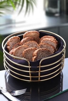 Metal Yuvarlak Ekmek Sepeti Gold Paslanmaz Metal Siyah Kumaş Sepet mien ekmeklik