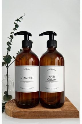 2'li Set 500ml Amber Kahverengi Cam Şişe Shampoo & Hair Cream Beyaz Etiketli goset2