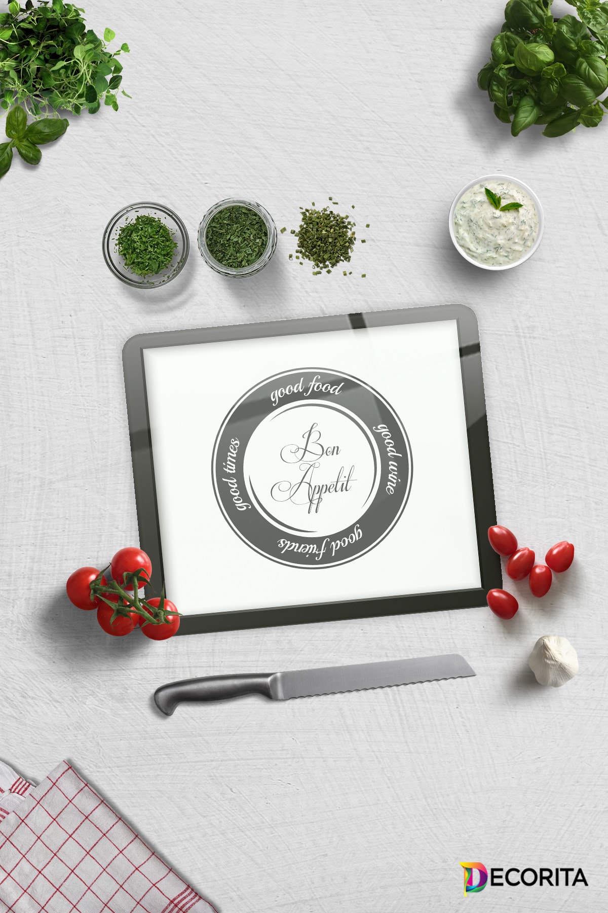Glass Cutting Board - Glass Cutting Board | Good Food - White Background | 29cm X 34cm