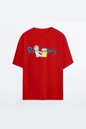 Rick And Morty 01 Kırmızı Hg Erkek Oversize Tshirt - Tişört OT-MAN-HG-RICK01