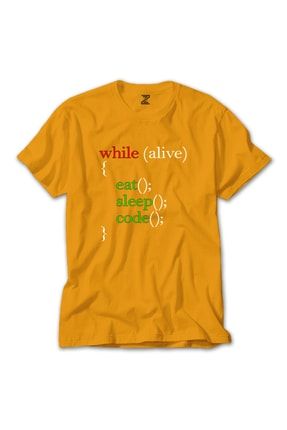 Eat Sleep Code Yazılımcı Sarı Tişört RT0537Y