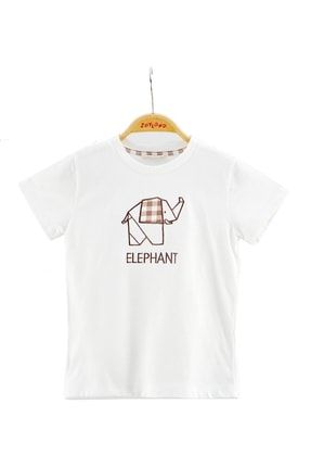 Erkek Bebek Beyaz Fil Nakışlı %100 Pamuk T-shirt (6ay-4yaş) 221M3PJV52