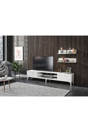 Zenit 220cm Beyaz Raflı Tv Ünitesi - Tamamı 1. Kalite Mdf Zenit220Beyaz