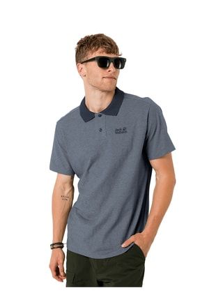 Polo Yaka Kısa Kol Detaylı Baskılı Mavi Erkek T-shirt 5002681772