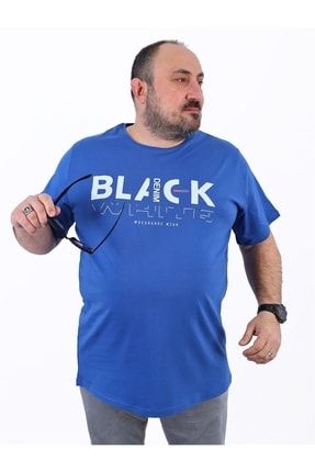 Büyük Beden Erkek T-shirt Black Denim Indigo 22122