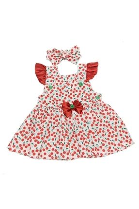 Kiraz Desenli Kız Bebek Elbise Bandana Kırmızı PPD0644