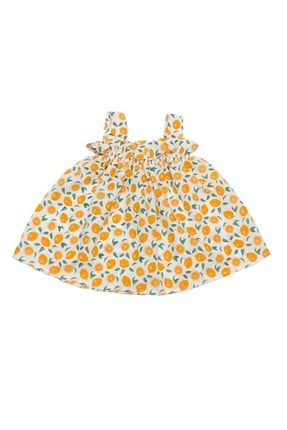 Portakal Desenli Kız Bebek Elbise Turuncu PPD0646