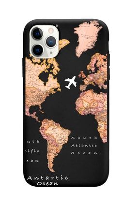 Iphone 11 Pro Max Uyumlu Transparan Harita Tasarımlı Siyah Premium Telefon Kılıfı iphone11promaxsiyahprm0375