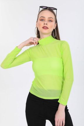 Kadın Neon Yeşili Tül Transparan Bluz DYM-03