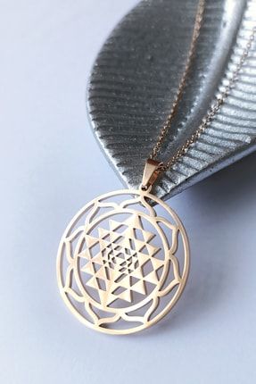 Sri Yantra Paslanmaz Çelik Rose Gold Kolye Şans, Bolluk Bereket, Doğurganlık Yantrası SRI123RG-Kly