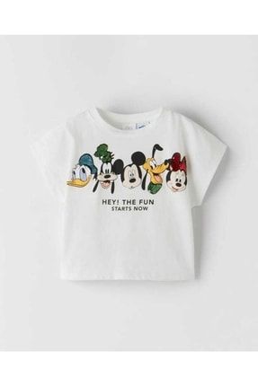 Kız Çocuk Pullu Sevimli Kahramanlar Baskılı Mickey T-shirt %100 Pamuk heythefun