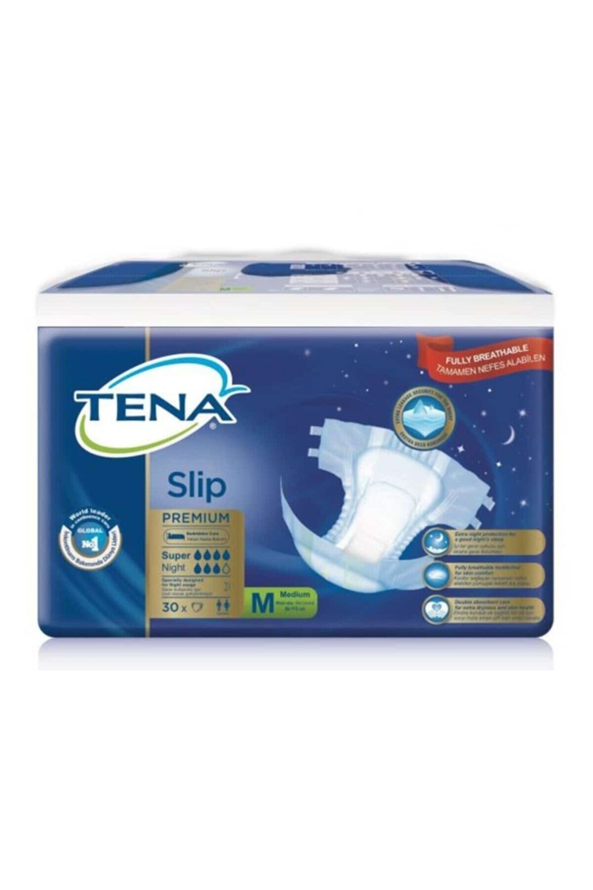 TENA Slip Premium Super Night Bel Bantlı Hasta Bezi, Orta Boy (m), 7 Damla, 30'lu 3 Paket 90 Adet
