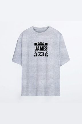 Lebron James 119 Gri Hg Erkek Oversize Tshirt - Tişört OT-MAN-HG-JAMES-119
