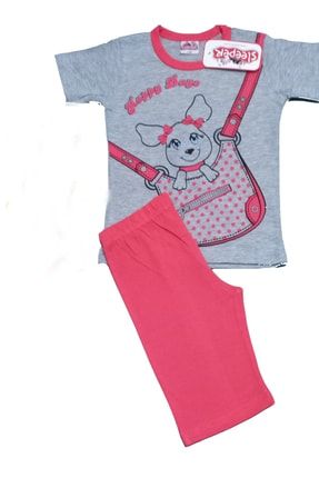 Kız Çocuk Desenli Kısa Kollu Kapri Pantolonlu Pijama Takımı 00014
