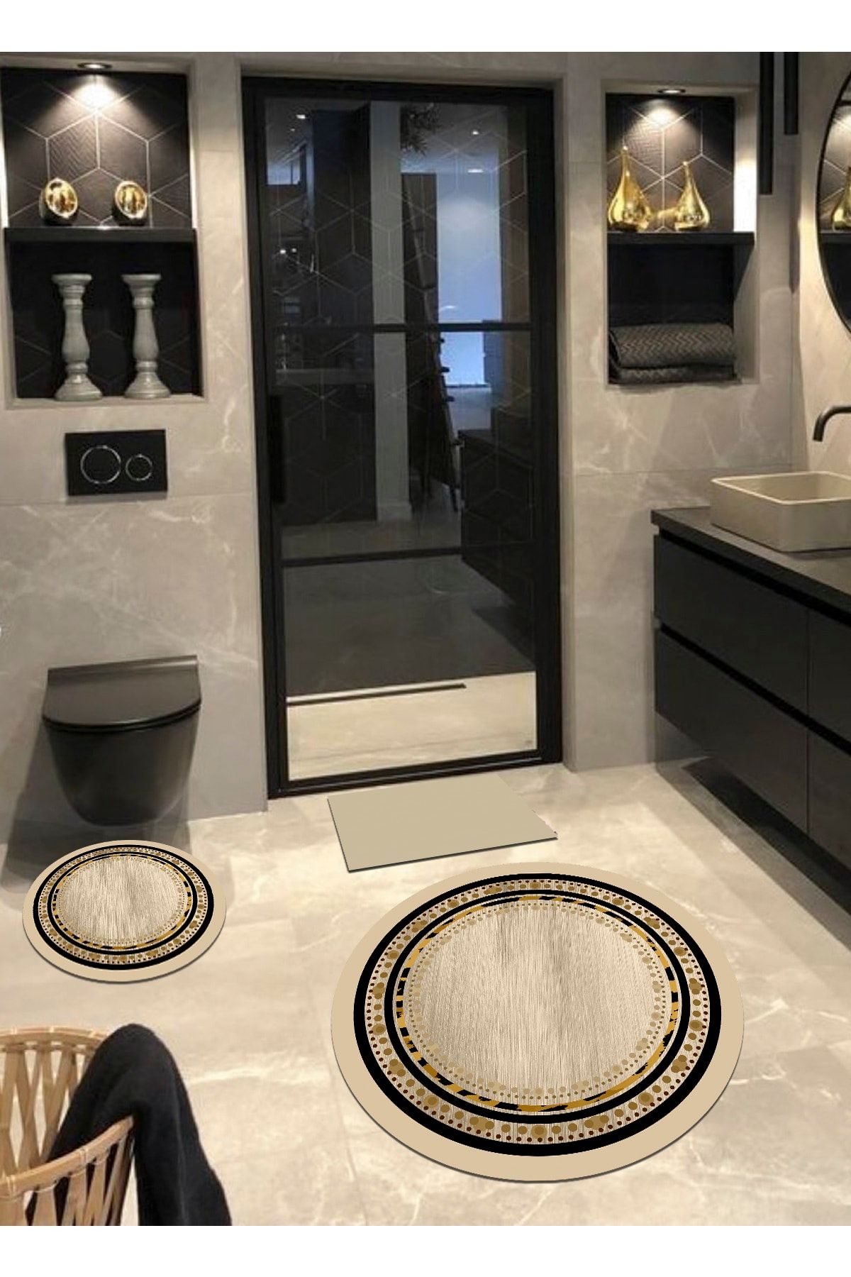 Ardizayn Kleopatra, Kaymaz, Organik Pamuk Dokuma Taban 3'lü Banyo Halısı Set(100X100-60X60-40X60CM)