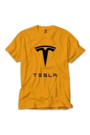 Tesla Logo Sarı Tişört RT0352Y