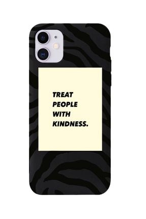 Iphone 11 Siyah Lansman Kindness Tasarımlı Içi Süet Kaplı Kılıf IP11-LKD47