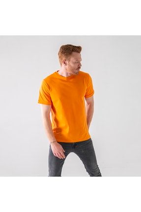 Orange Basic Oversize T-shirt %100 Pamuk Duble Kol Byrwmbas002