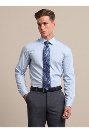 Slim Fit Klasik Yaka Uzun Kol Mavi Erkek Gömlek 506417490