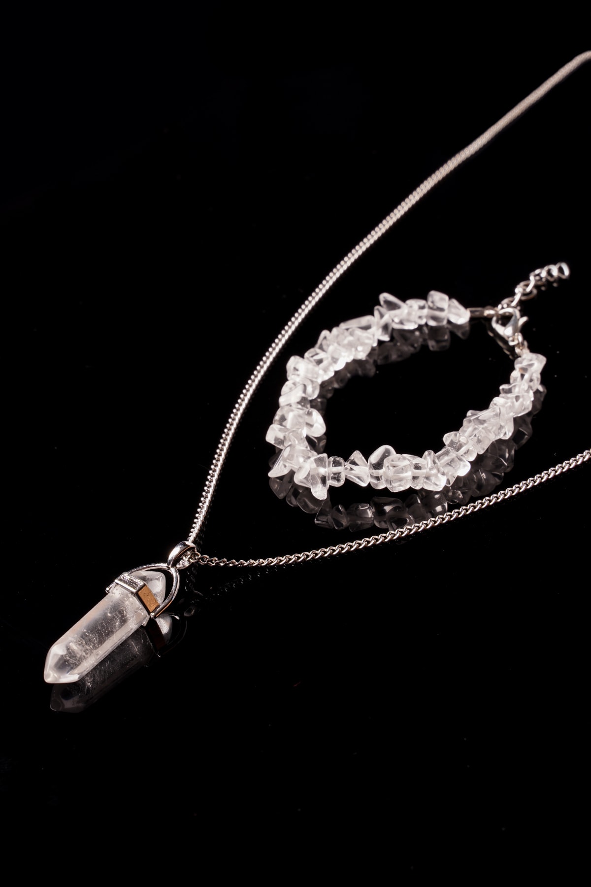 Crystal Quartz Broken Natural Stone Bracelet And Natural Stone Nail Pendant Set Tky0246
