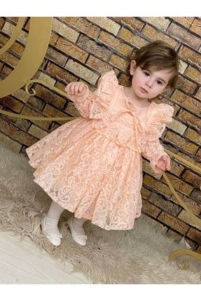 Asel Model Somon Renk Kız Çocuk Elbise 8044