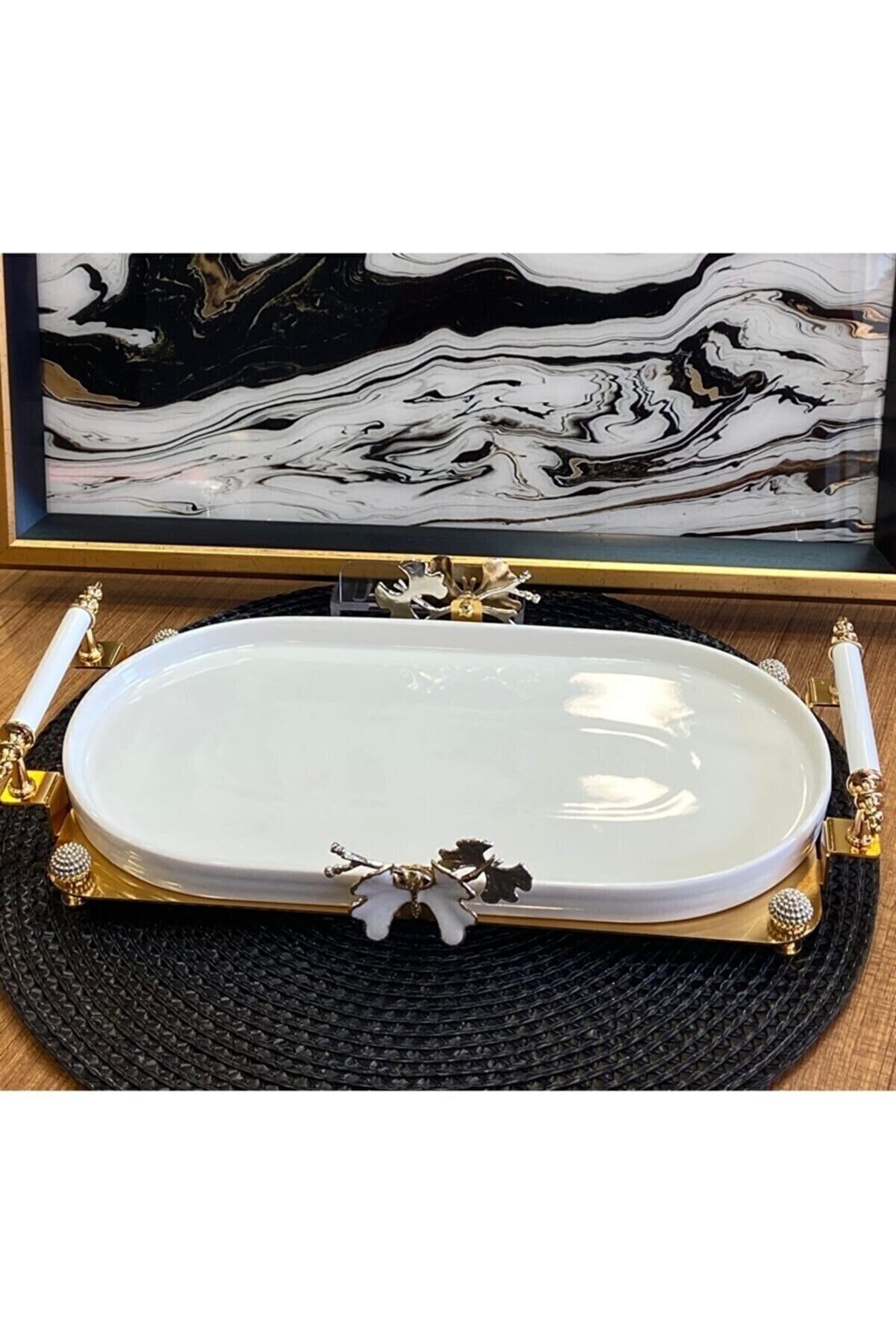 KÜBRAHOME�S Beyaz Kelebek Desen Oval Sunumluk Fiyatı, Yorumları TRENDYOL