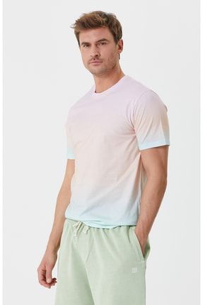 Slim Fit Pembe Yeşil Organik Pamuk T-shirt 1082518