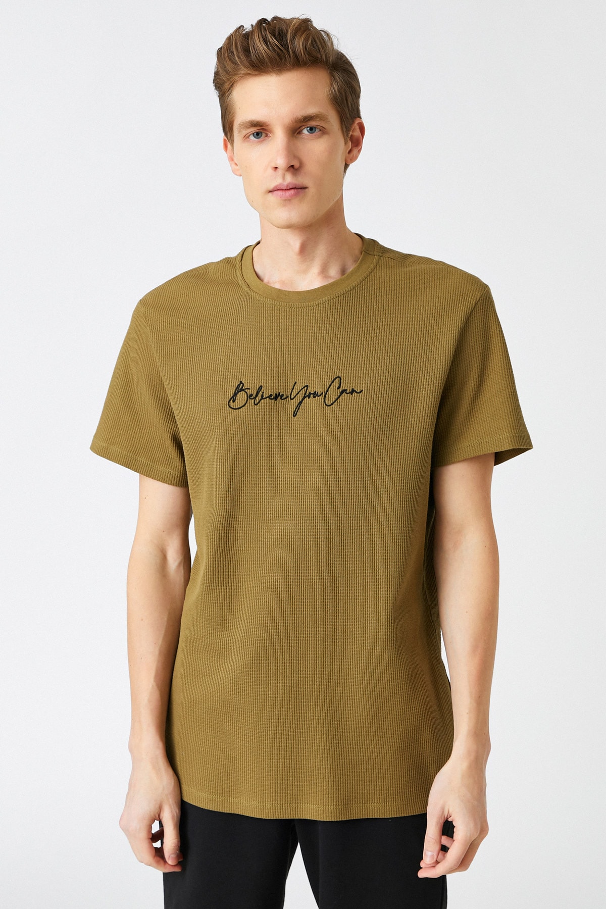 تیشرت مردانه خاکی کوتون | 2YAM11111HK اورجینال - تصویر 2