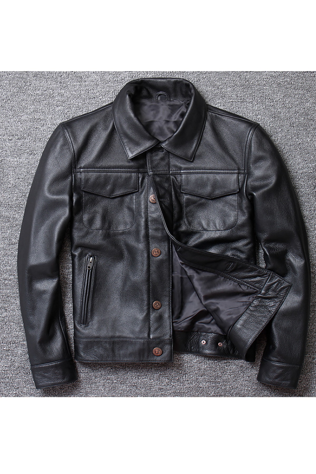 DESARO Hakiki Erkek Deri Siyah Lewis Model Mont/ceket