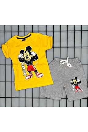 Mickey Mause Baskılı Çocuk Şort Tshirt Takım Kısa Kol Şortlu Kombin 89-745