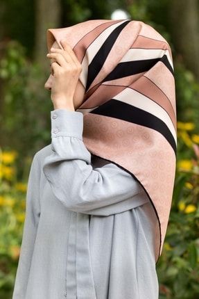 Kadın Twill Ipek Eşarp Somon Siyah 17505