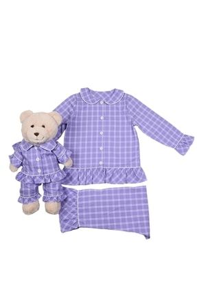 Lavender Ruffled Uyku Arkadaşlı Çocuk Pijama Seti LNM 261