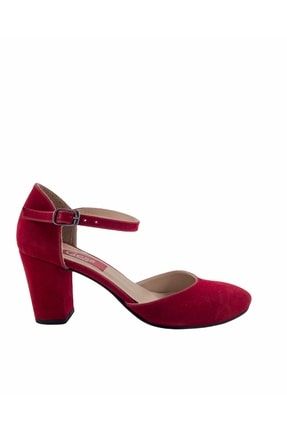 Kırmızı Süet Bilek Bantlı Kalın Topuklu Abiye Ayakkabı 22YGS-102