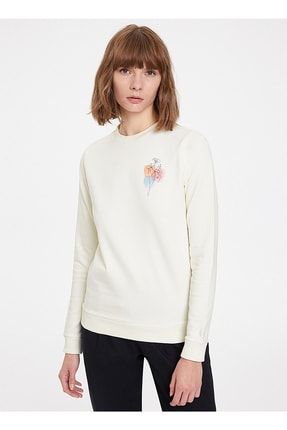 Kadın Ekru Watercolour Hand Sweatshirt WWS043
