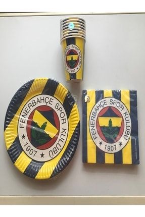 Sarı Lacivert Fenerbahçe Tabak - Bardak - Peçete Seti Fenerbahçeset