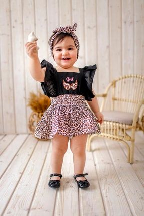 Kız Bebek Bandanalı Leopar Elbise ARYLEOPAR01