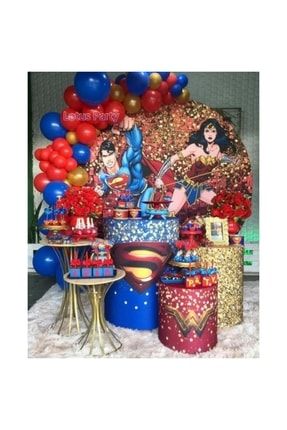 50 Adet - Superman Temalı Balon Zinciri Seti - ( Kırmızı - Lacivert - Gold Renkli ) LTS-BLN0308