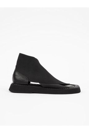 Marra Siyah Deri Siyah Lastik Kadın Sandalet R-100