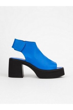 Fafen Saks Mavi Deri Kadın Sandalet R-677