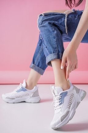 Kadın Beyaz-mavi Spor Ayakkabı Sneaker 2285