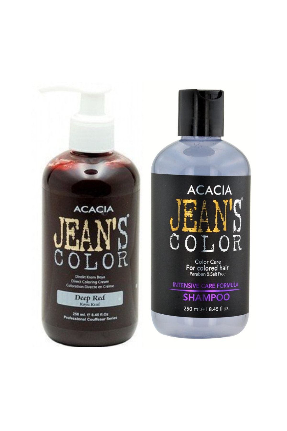 Acacia Jeans Color Boya Koruyucu Şampuan 250 Ml Ve Renkli Saç Boyası Koyu Kızıl 250 Ml