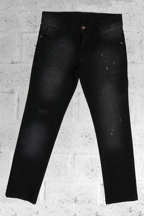 Erkek Çocuk Likralı Siyah Yırtıklı Kot Pantolon Jean Pantolon ADA8354-90